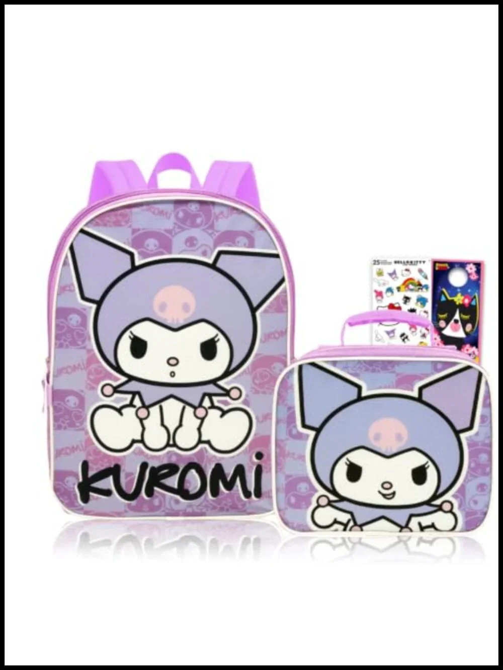 Kuromi Backpack & Lunch Bag Set with Water Bottle, Stickers for Kids